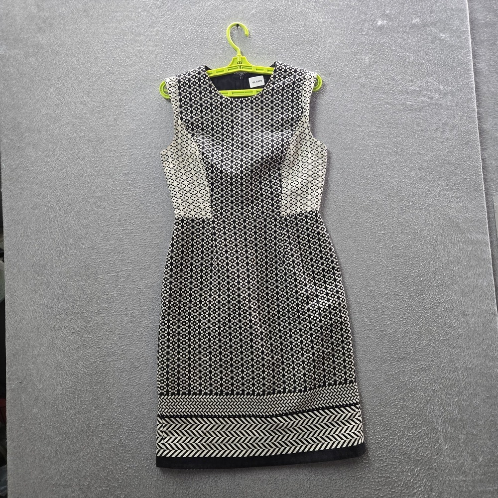 J.crew Women Dress 6 Black Geometric Sheath Sleeveless Jacquard Office Paneled